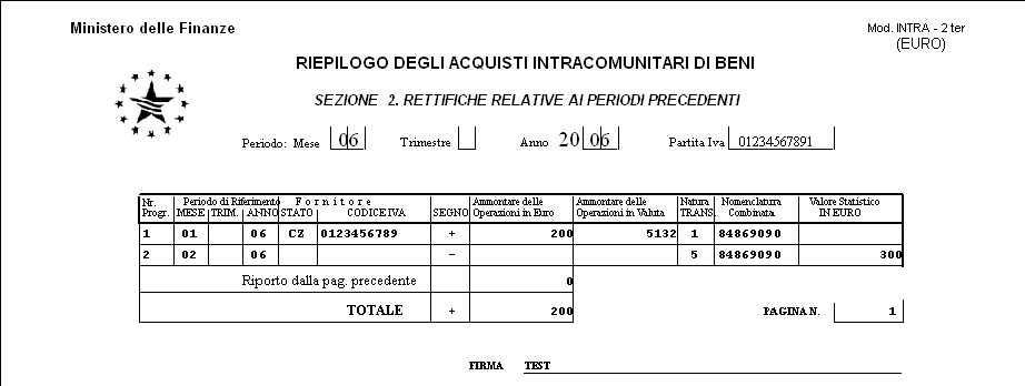 Stampa della Sezione 2 Rettifiche