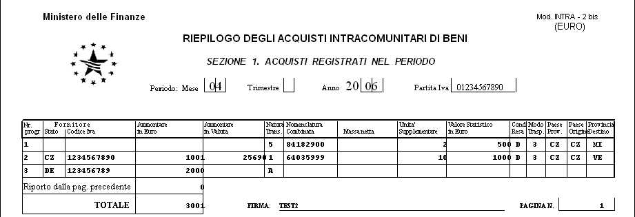 Stampa della Sezione 1