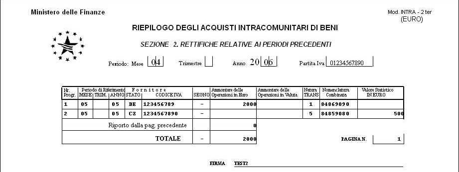 Stampa della Sezione 2 Rettifiche